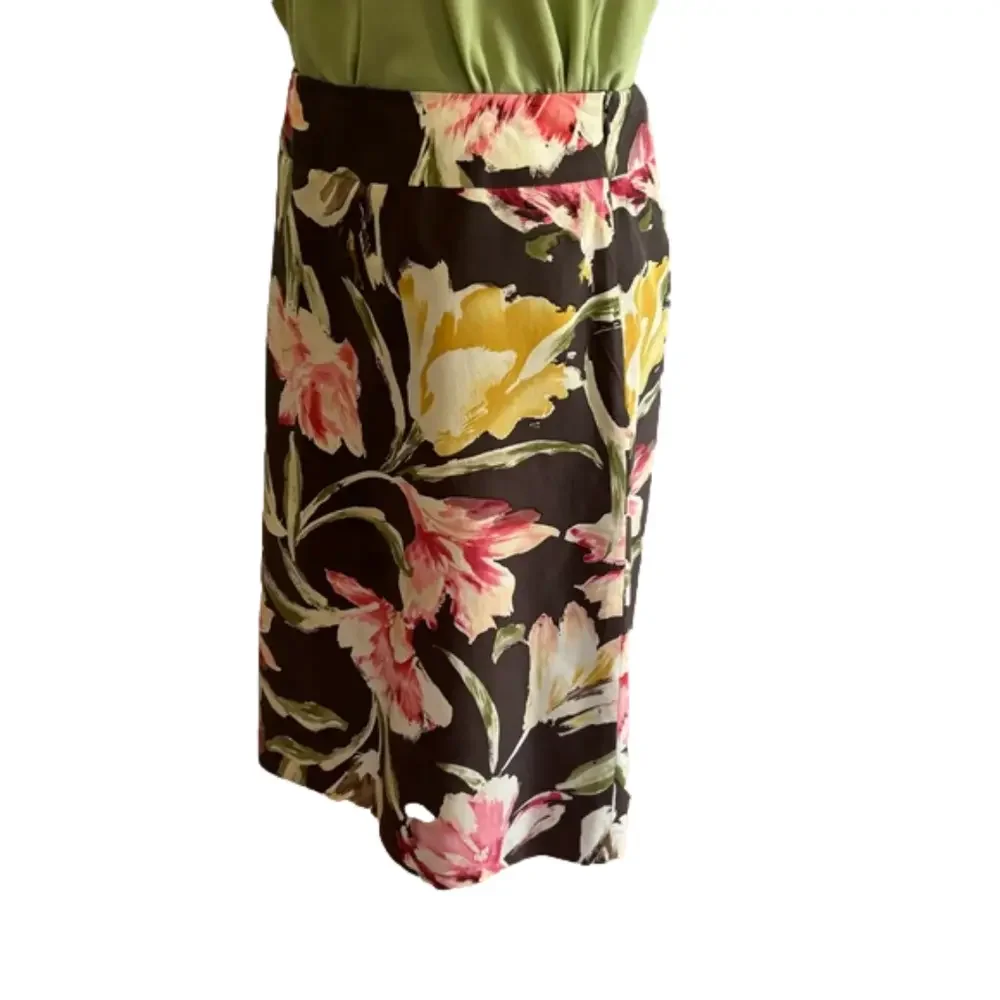 90s SILK BLEND BOLD FLORAL A-LINE SKIRT MID-RISE WAIST LINED TALBOTS NORMCORE 16 - Picture 3 of 8